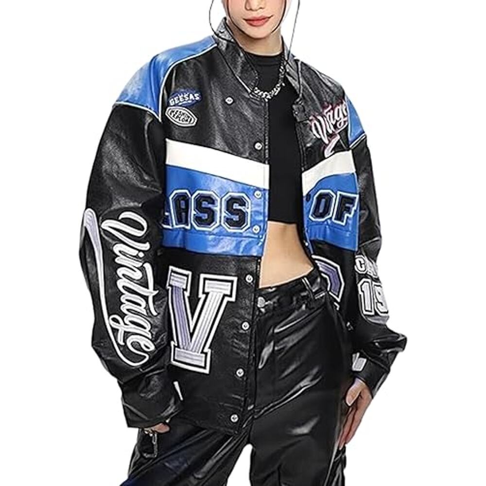 Vamtac Leather Racing Varsity Jackets Oversized Vintage Letterman Racing Bomber
